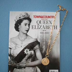 Queen Elizabeth Coin Necklace in Worn Gold
