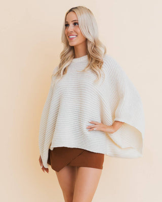 Metropolitan Elegance Rib-Knit Arm Poncho