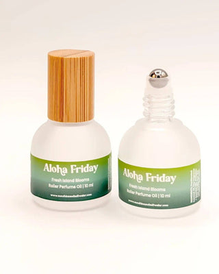 Two Aloha Friday roller perfume bottles on a white background