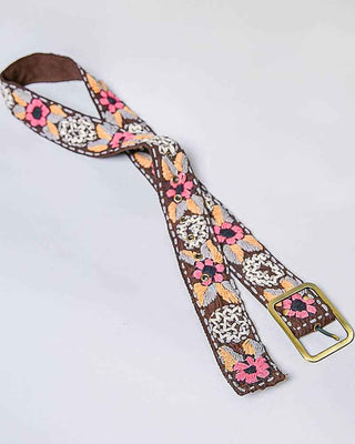 Handcrafted Flower Embroidered Bead Accessory Belt: PALE BLUE MULTI / Os
