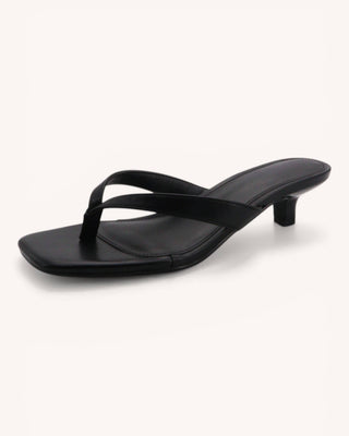 Black Square Toe Kitten Heel Mule