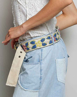 Handcrafted Flower Embroidered Bead Accessory Belt: PALE BLUE MULTI / Os
