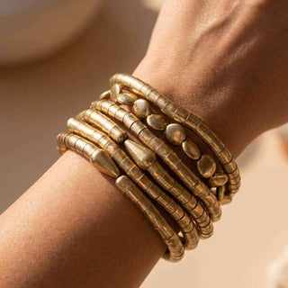 Five Piece Textured Bead Stretch Bracelet Set: G