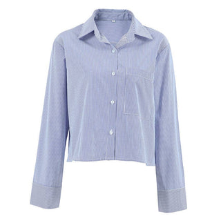 Blue Striped Cropped Button-Down Shirt