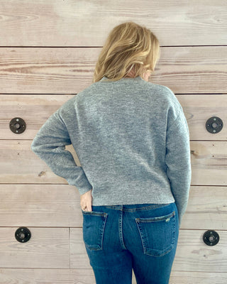 Heather Grey Horse Button Front Sweater