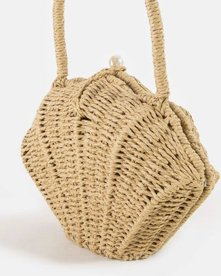 Straw Shell Shape Braided Top Handle Bag