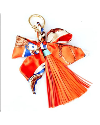 Faux Leather Tassel w/ Scarf Bag Charm