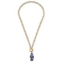 Load image into Gallery viewer, Annabeth Chinoiserie T-Bar Necklace in Blue &amp; White