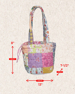 Mixed Print Floral Patchwork Quilted Bucket Bag