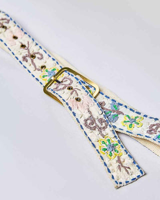Handcrafted Flower Embroidered Bead Accessory Belt: PALE BLUE MULTI / Os