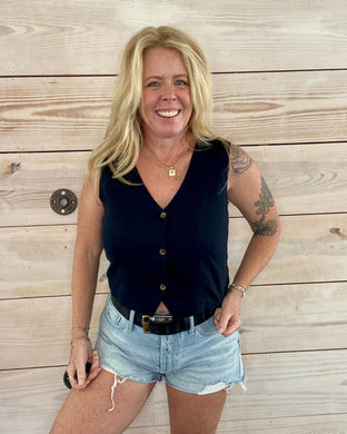 Marta Linen Vest in Black