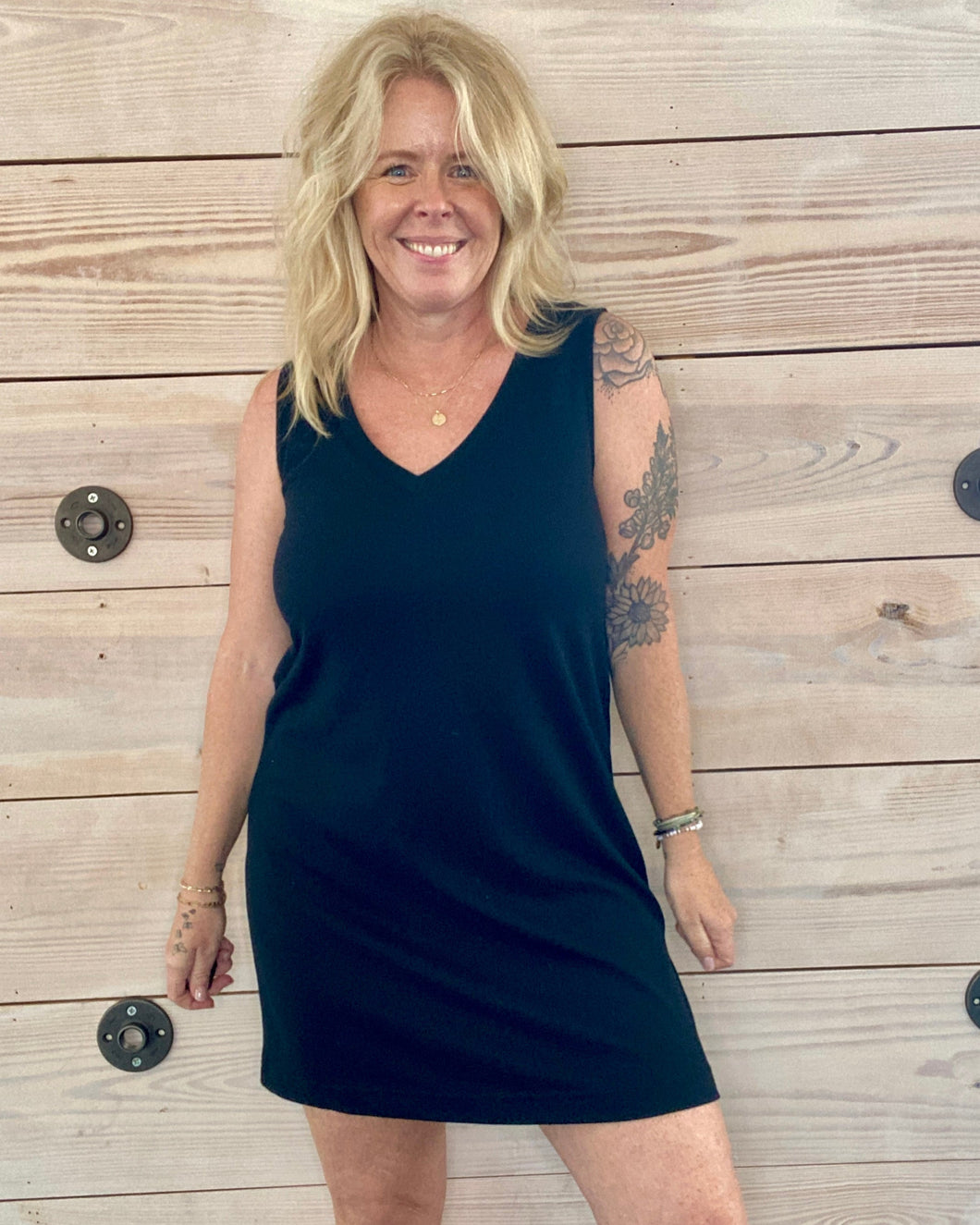 Black V-Neck Mini Tank Dress