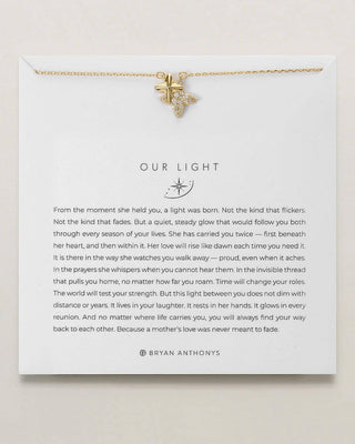 Jewelry card with necklace and sentimental message on a white background