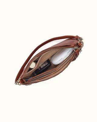 Darcy Washed Leather Crossbody in Kindling brown with inside pockets
