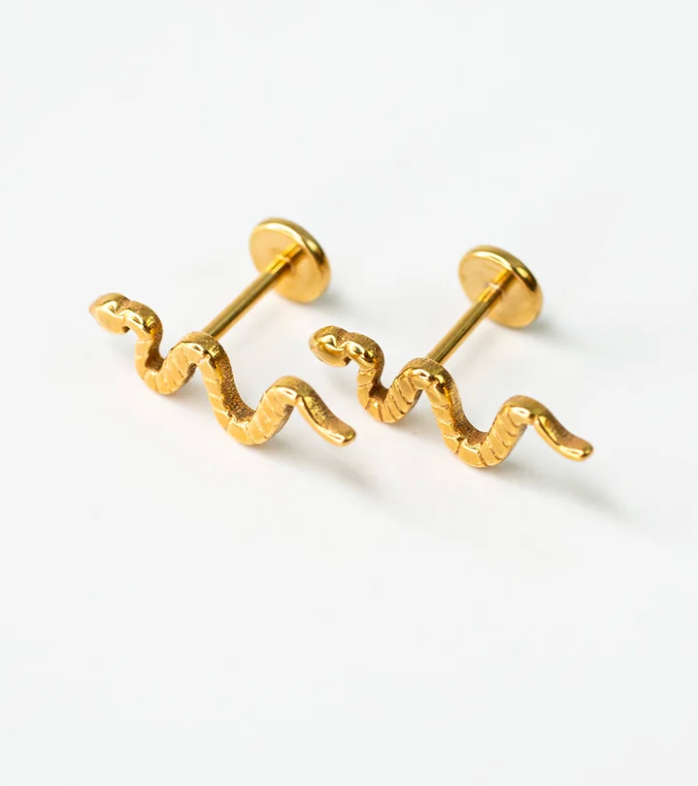 Deco Snake Flat Back Sleeper Earrings