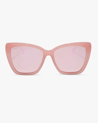 Pink sunglasses with a white background
