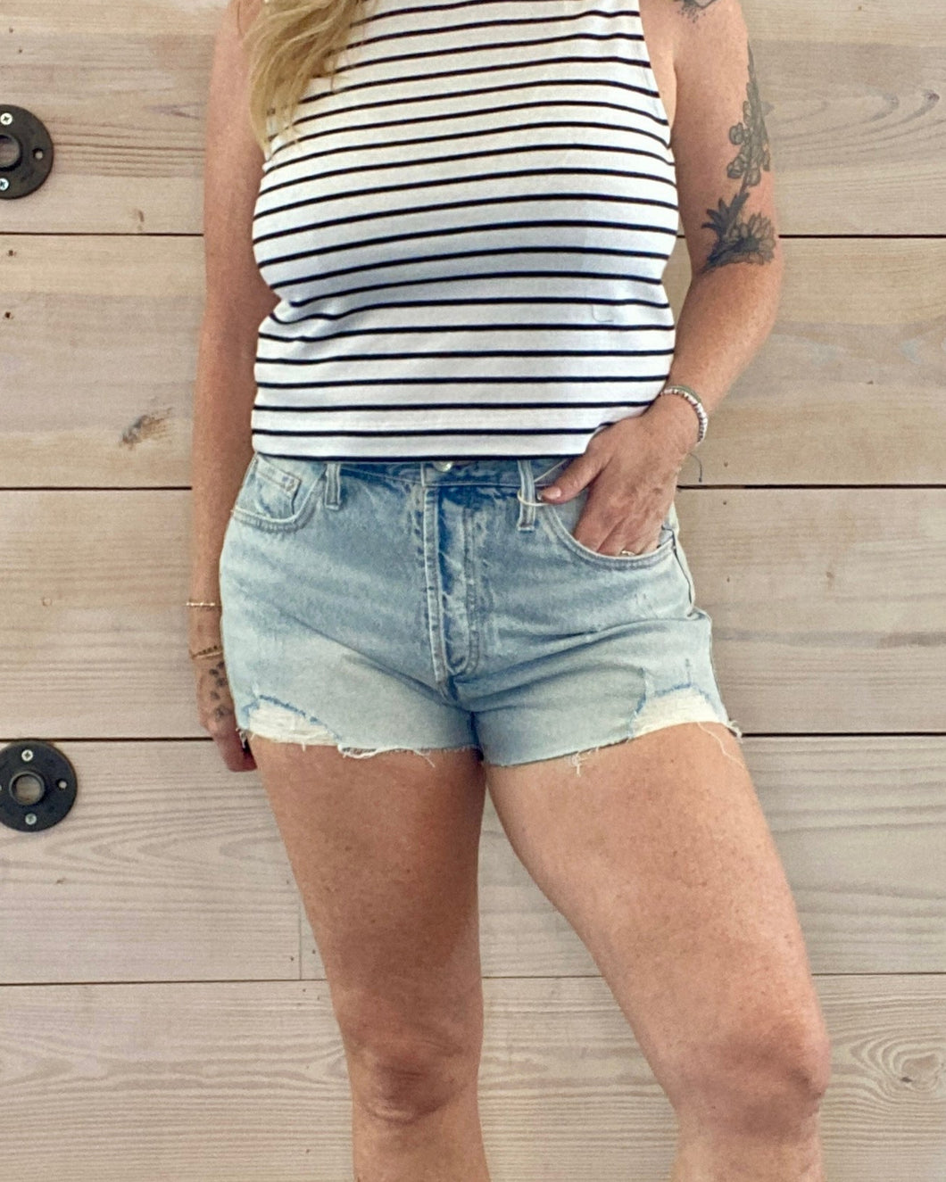 Classic High Rise Denim Shorts in Faded Indigo