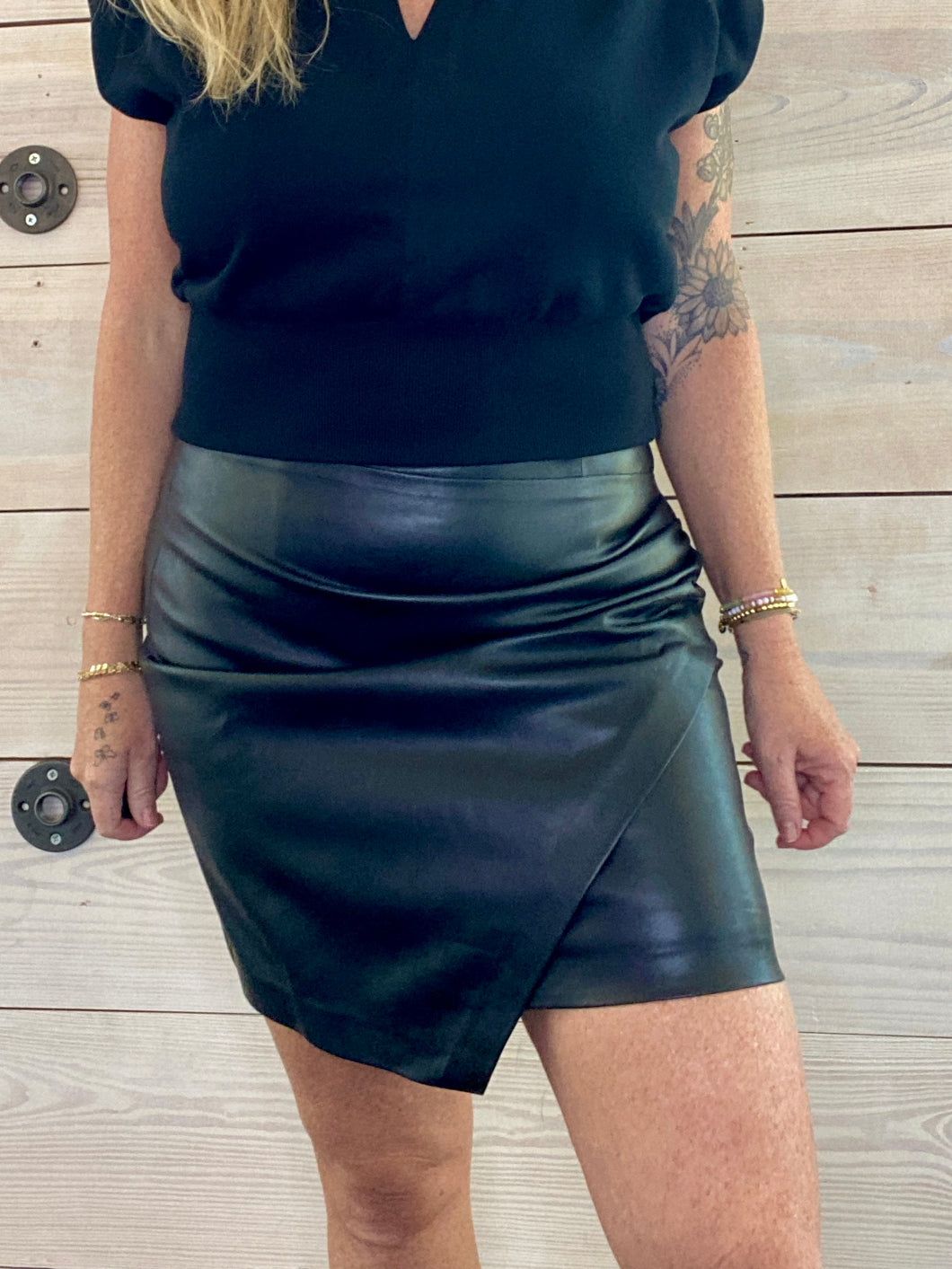 Fall Black Faux Leather Mini Skirt