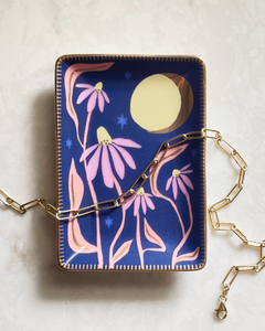 Trinket Dish, Dish, Ring Dish, Ceramic, Porcelain, Gold, Idlewild Co., Idlewild, Accessory, Gift, Stocking Stuffer, Jewelry Dish, Jewelry Box, Flower, Floral, Fleur, Feminine, Moon, Night, home decor, vintage, display, earring display, displays for retail, gift idea, wedding, ceramics, engagement gift, jewelry displays, necklace display, ring dish, heart dish, heart trinket dish, trinket box, easter