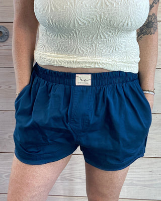 Blue pull on cotton shorts