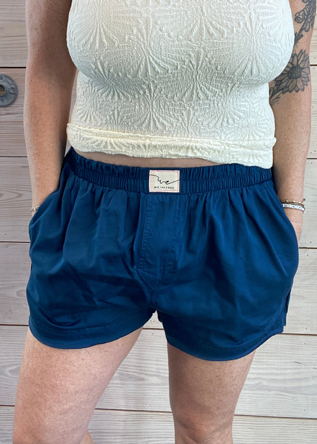 Blue pull on cotton shorts