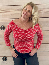 Load image into Gallery viewer, Boatneck 3/4 sleeves fitted red top