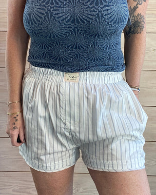 White and Blue striped womens boxer shorts