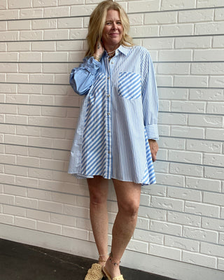 Contrast Panel Cotton Mini Dress