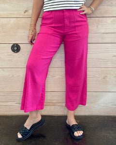 Topaz Linen Wide Leg Pants in Fuchsia