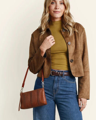 Darcy Washed Leather Crossbody in Kindling Brown shoulder strap
