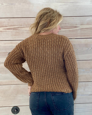 Z Supply Tigers Eye Sweater - Brown with Gold Thread
