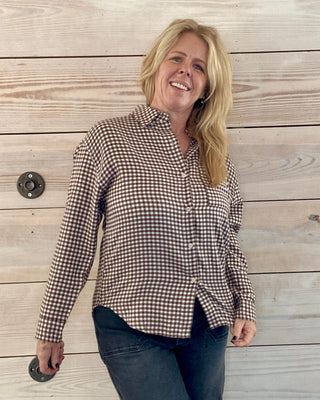 Z Supply River Plaid Button Up Top - Chocolate Cherry