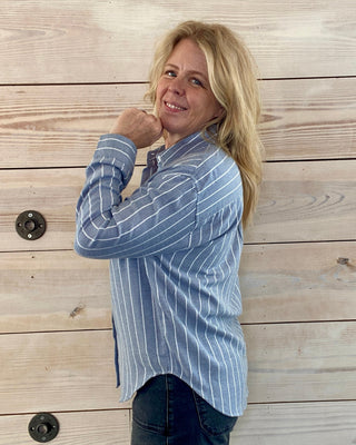 Z Supply River Plaid Button Up - Blue Stripe