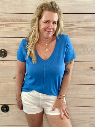 Asher V-Neck Tee in Riviera Blue