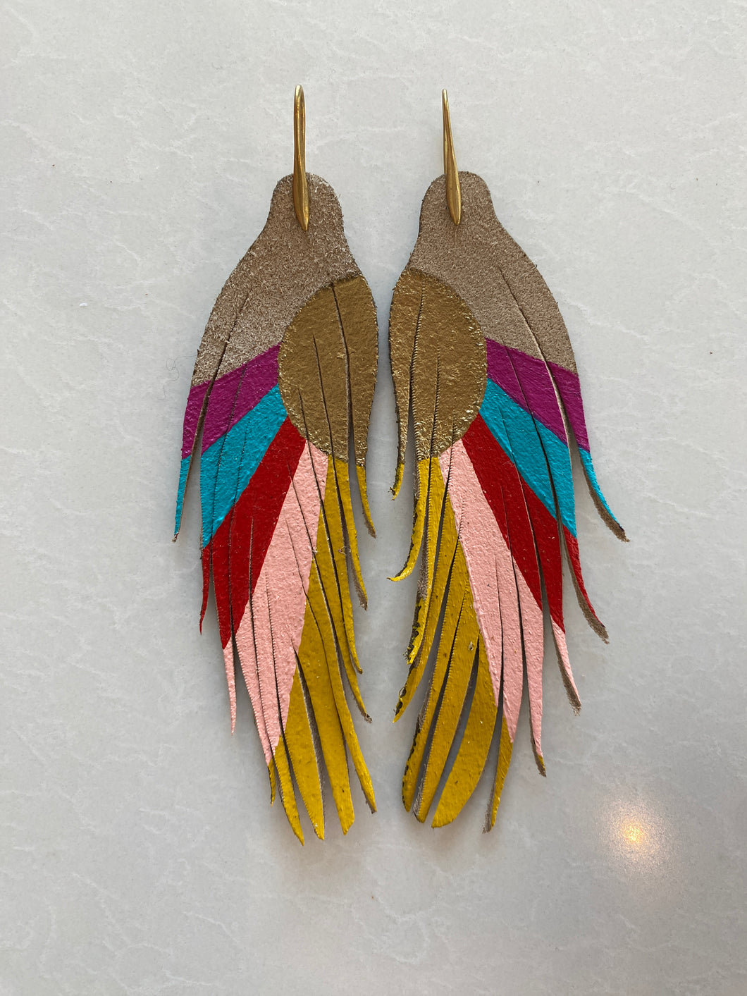 Short Modern Sunset Bright Feather Earrings