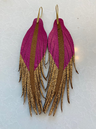 Short Pink and Gold Feather Earrings
