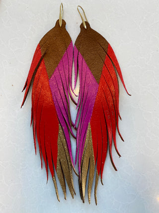 Long Red Leather Earrings