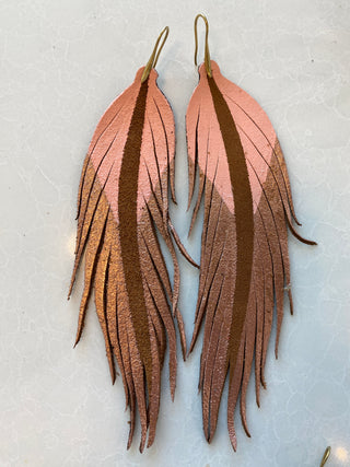 Long Pink Feather Earrings