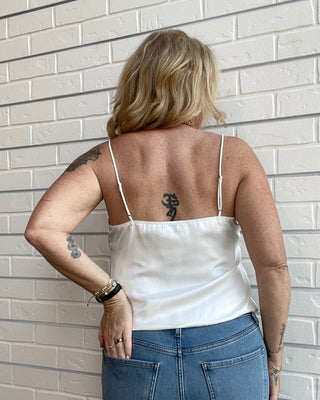 White Silky Cropped Tank