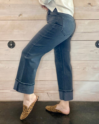 Hidden Jeans Ella Charcoal Wash Wide Cuffed Straight Leg