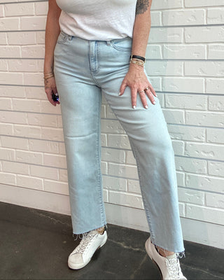 Pleaser Light Wash High Rise Ankle Jeans