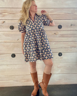 Puff Sleeve Printed Tiered Mini Dress