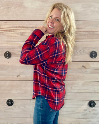 River Plaid Button Up in Haute Red