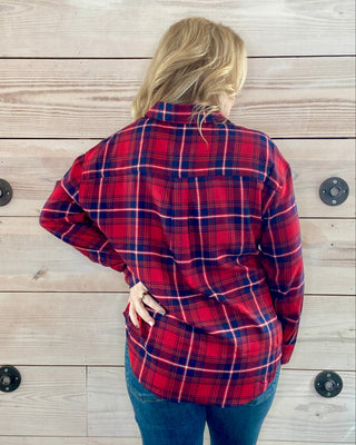 River Plaid Button Up in Haute Red