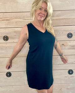 Black V-Neck Mini Tank Dress