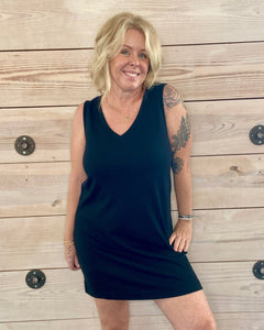 Black V-Neck Mini Tank Dress