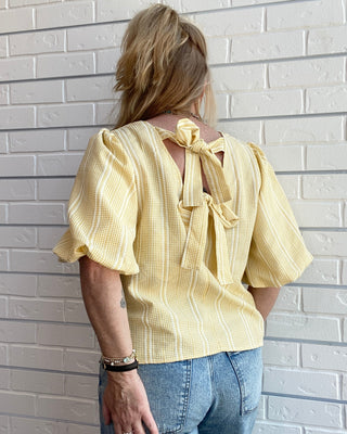 Sweet & Feminine Plaid Bow Back Top – Yellow