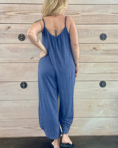 Blue Textured Jumpsuit