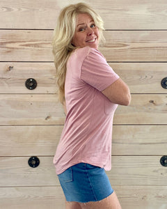 Pocket V-neck Tee in Pink Smoke