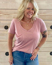 Load image into Gallery viewer, Pocket V-neck Tee in Pink Smoke